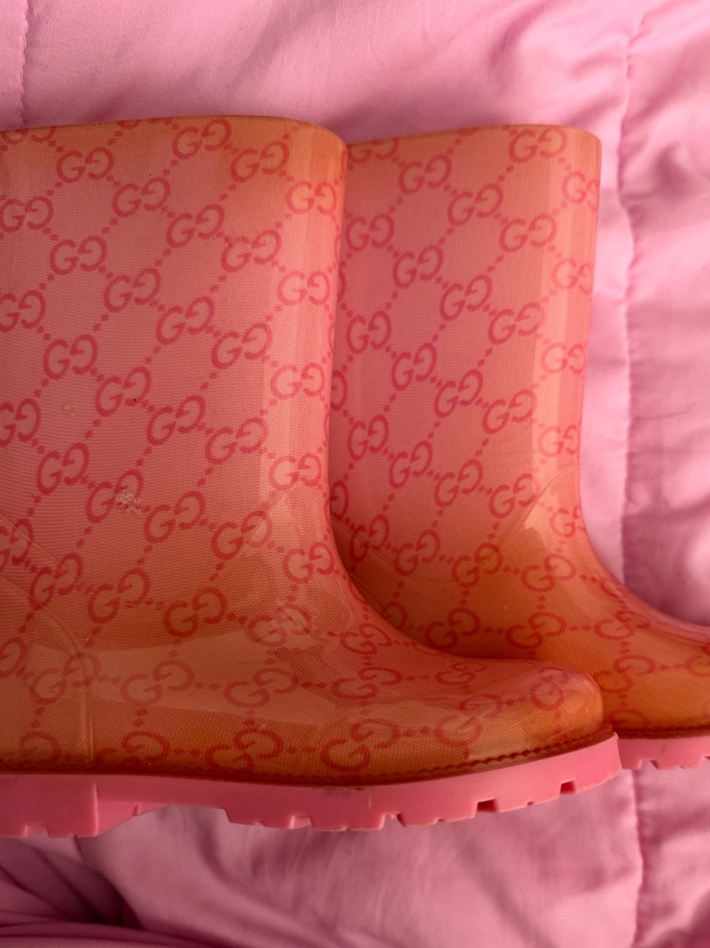 Gucci Pink Monogram Short Rain Boots